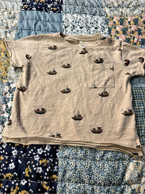 Rylee + Cru Baby Boat Print Short Sleeve Tee Beige & Blue